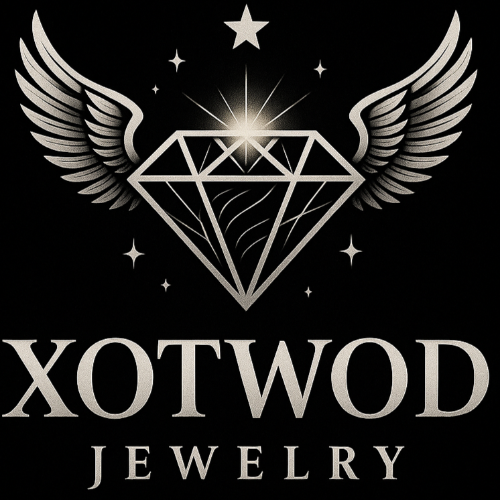 XOTWOD Jewelry logo with a diamond and wings on a black background